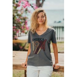 T-shirt Col V Unisexe Gris America