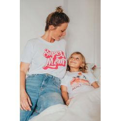 T-shirt Vintage Femme Blanc Super Mom