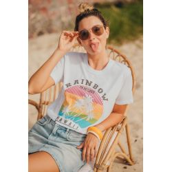 T-shirt Vintage Femme Blanc Rainbow