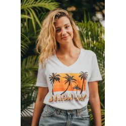 T-shirt Col V Unisexe Blanc Byron Bay