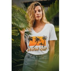 T-shirt Col V Unisexe Blanc Byron Bay