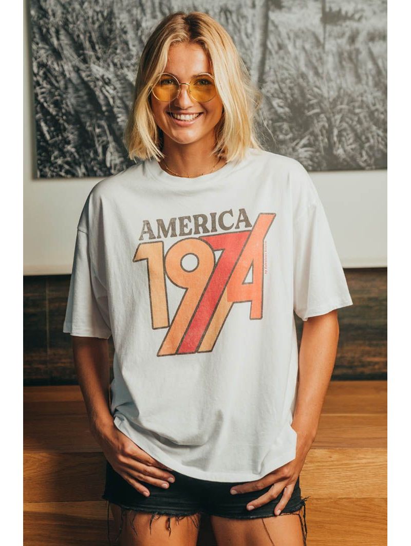 T-shirt Oversize Femme Blanc America 100% Coton Bio