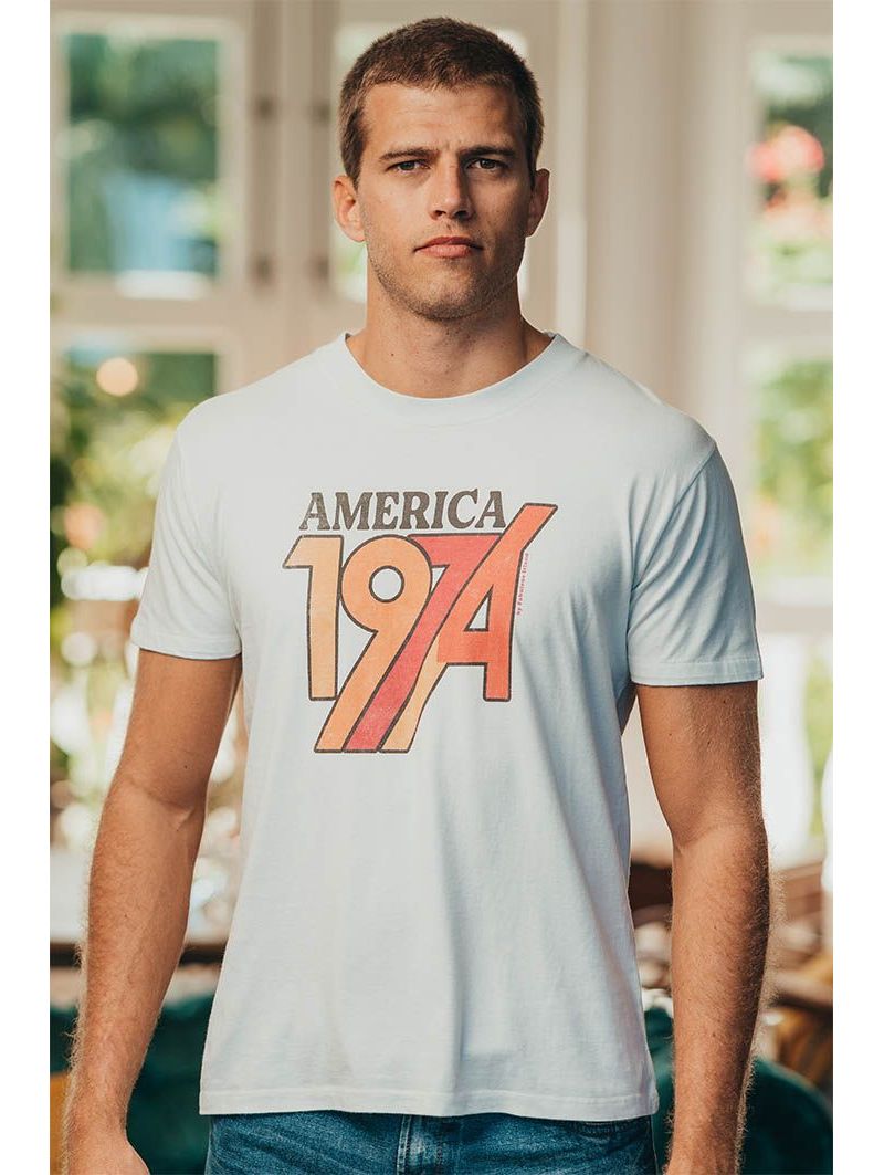 T-shirt Vintage Homme Ecru America 100% Coton Bio