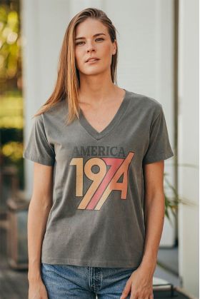 T-shirt Col V Gris America