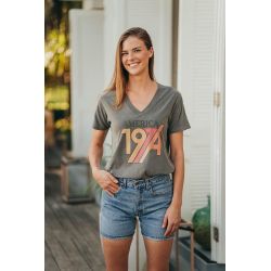T-shirt Col V Femme Gris America