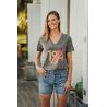 T-shirt Col V Femme Gris America 100% Coton Bio