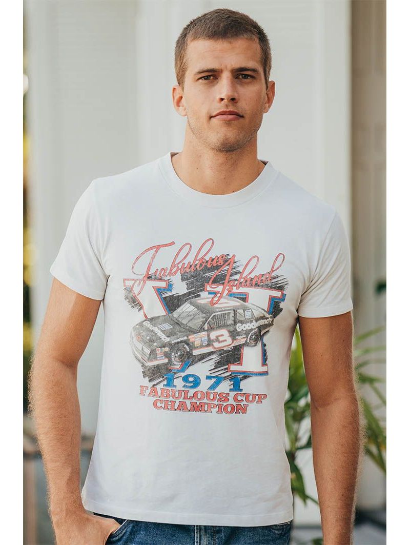 T-shirt Vintage Homme Ecru Cars 100% Coton Bio T-shirt Vintage Homme Ecru Cars 100% Coton Bio