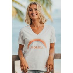 T-shirt Col V Femme Ecru Florida Arc