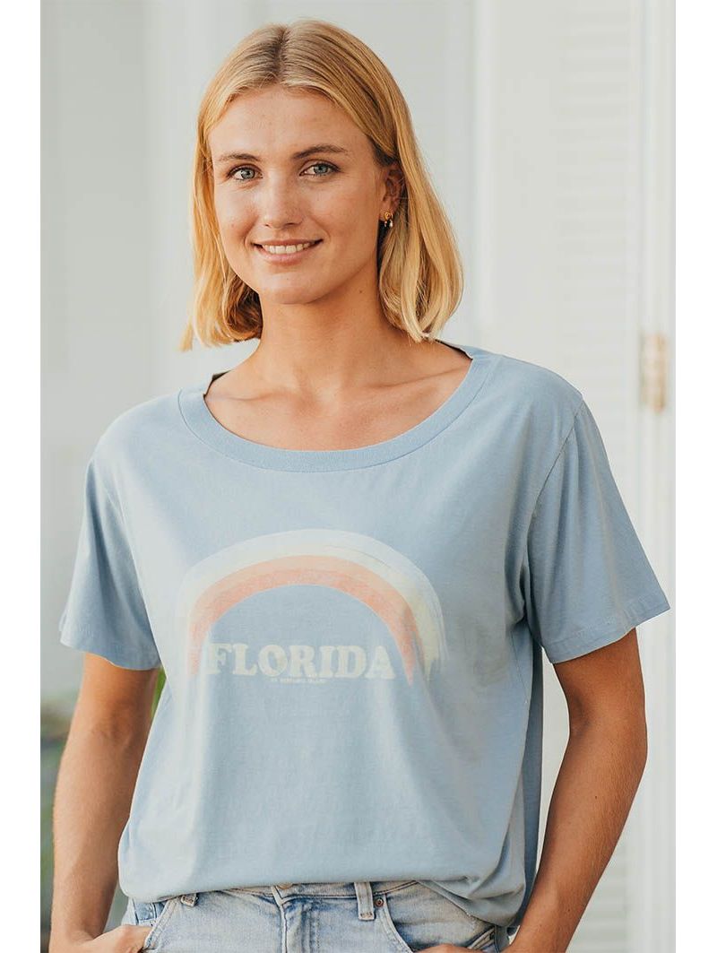 T-shirt Col Evasé Bleu Clair Florida Arc 100% Coton Bio