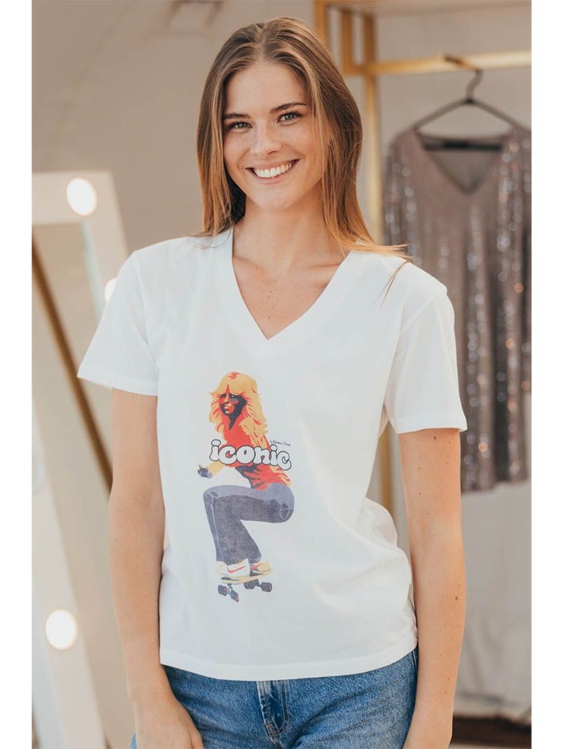 T-shirt Col V Femme Blanc Iconic 100% Coton Bio