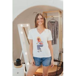 T-shirt Col V Femme Blanc Iconic