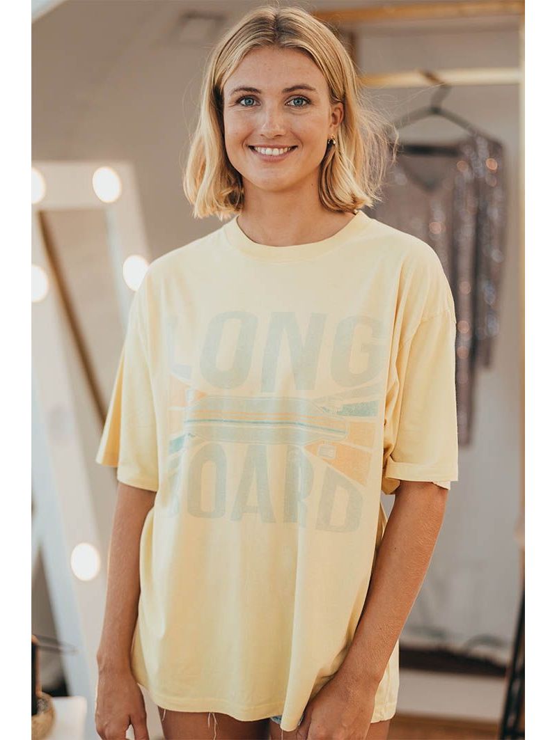 T-shirt Oversize Femme Jaune Long Board 100% Coton Bio