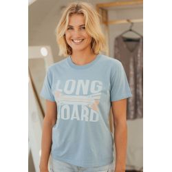 T-shirt Vintage Femme Bleu Clair Long Board