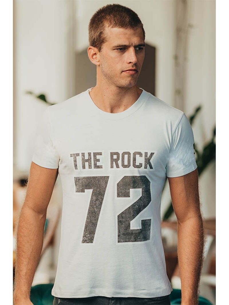 T-shirt Vintage Homme Blanc The Rock 100% Coton Bio