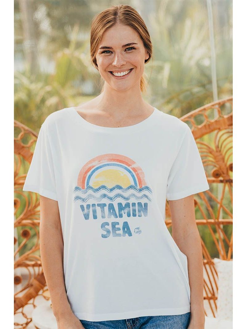 T-shirt Col Evasé Blanc Vitamin Sea 100% Coton Bio