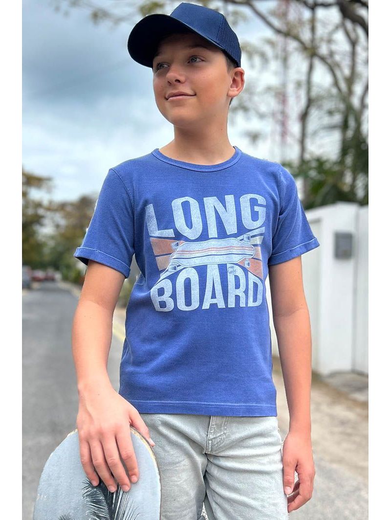 T-shirt Bleu Long Board pour Enfant en Coton Bio | Fabulous Island