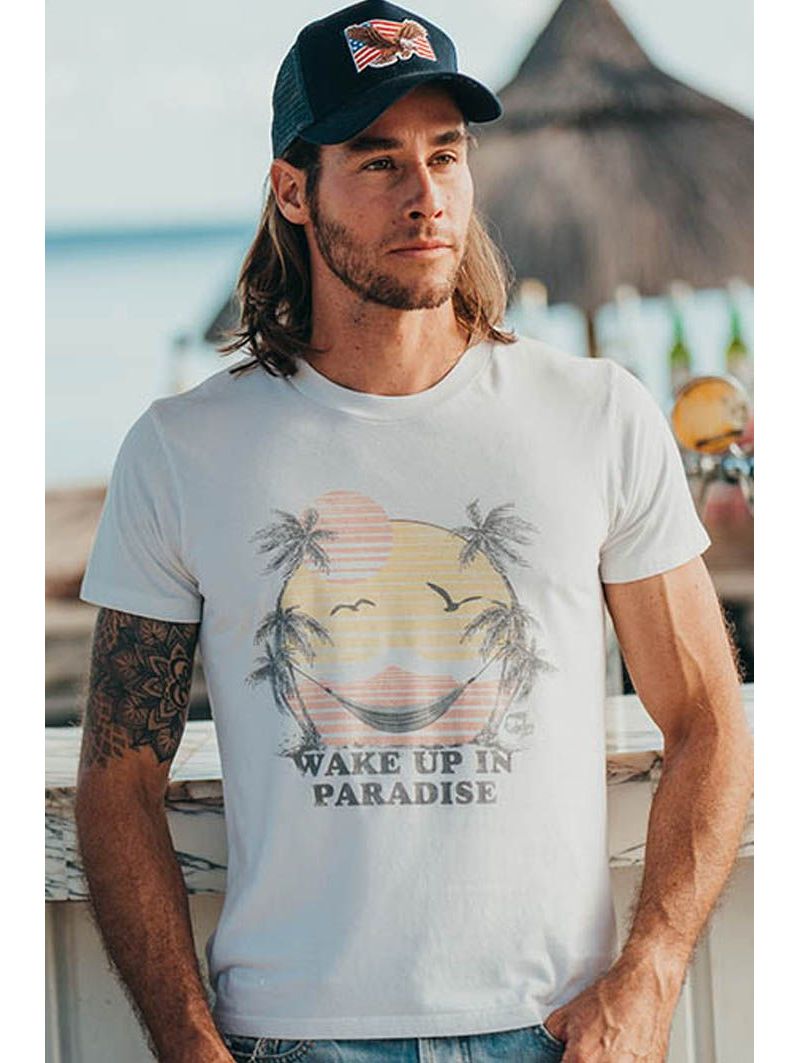 T-shirt Vintage Homme Ecru Wake Up 100% Coton Bio