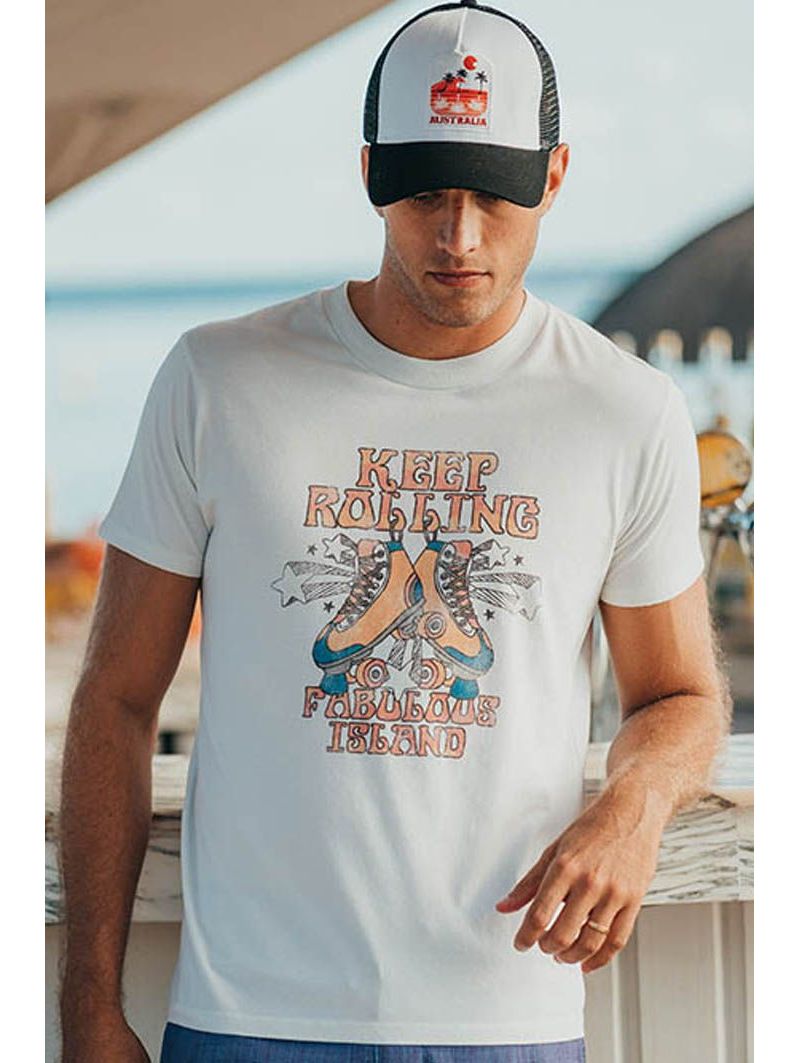 T-shirt Vintage Homme Ecru Keep Rolling 100% Coton Bio