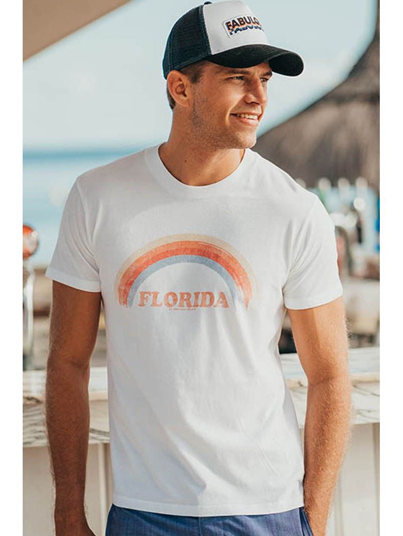T-shirt Vintage Homme Blanc Florida Arc 100% Coton Bio