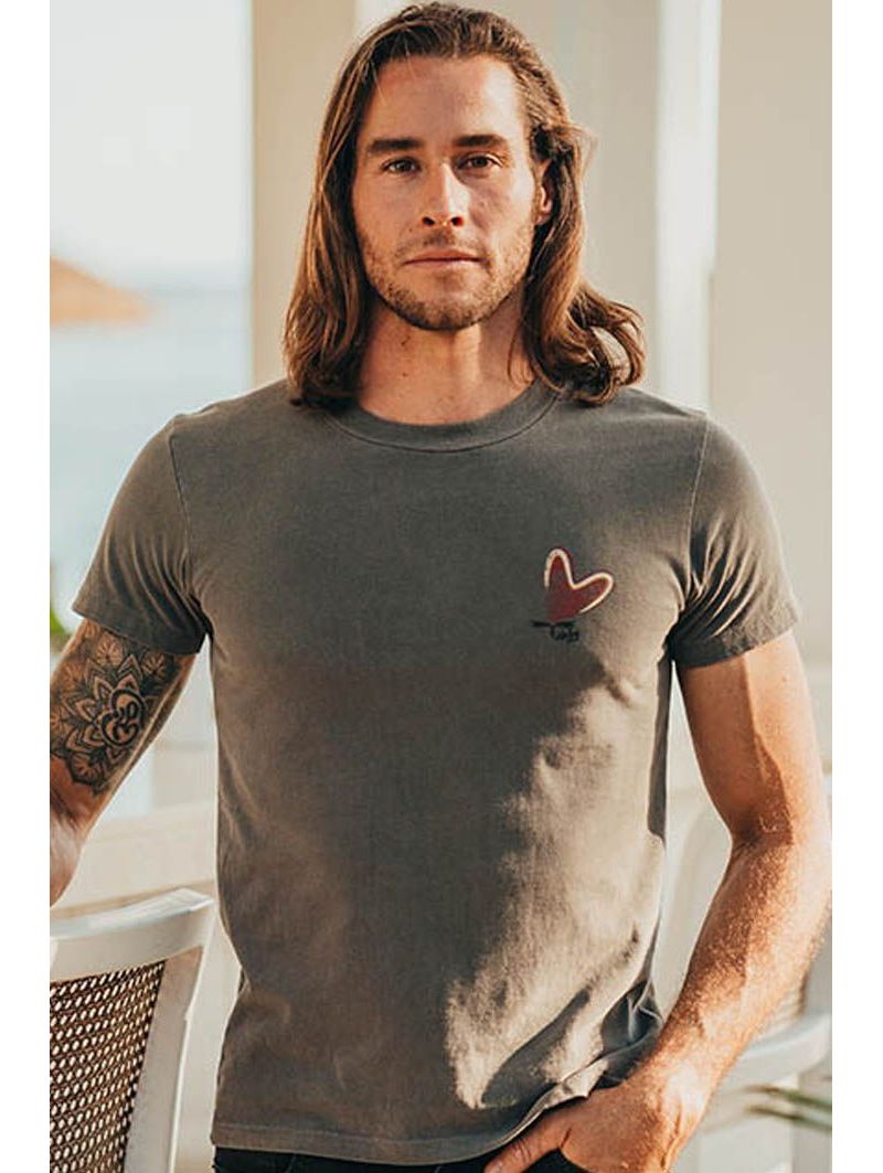 T-shirt Vintage Homme Gris Coeur Fab 100% Coton Bio