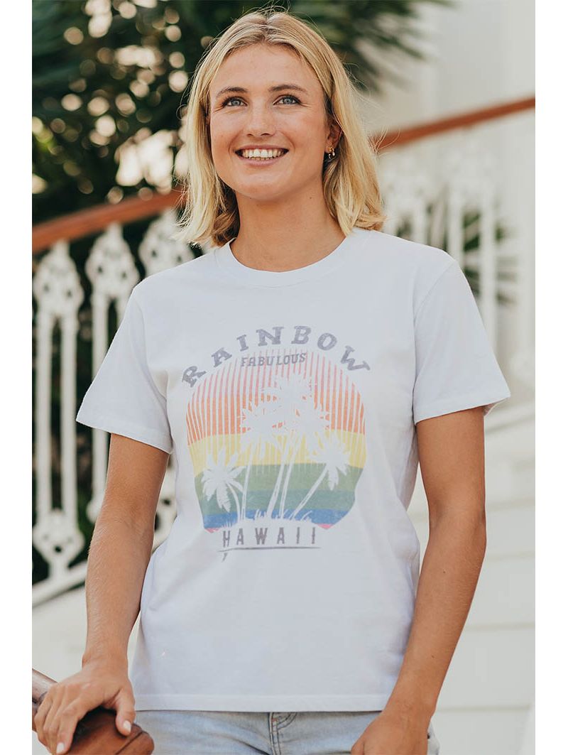 T-shirt Vintage Femme Blanc Rainbow