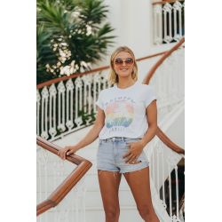 T-shirt Vintage Femme Blanc Rainbow