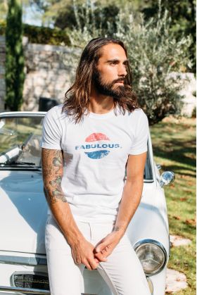 T-Shirt Vintage Homme Blanc...